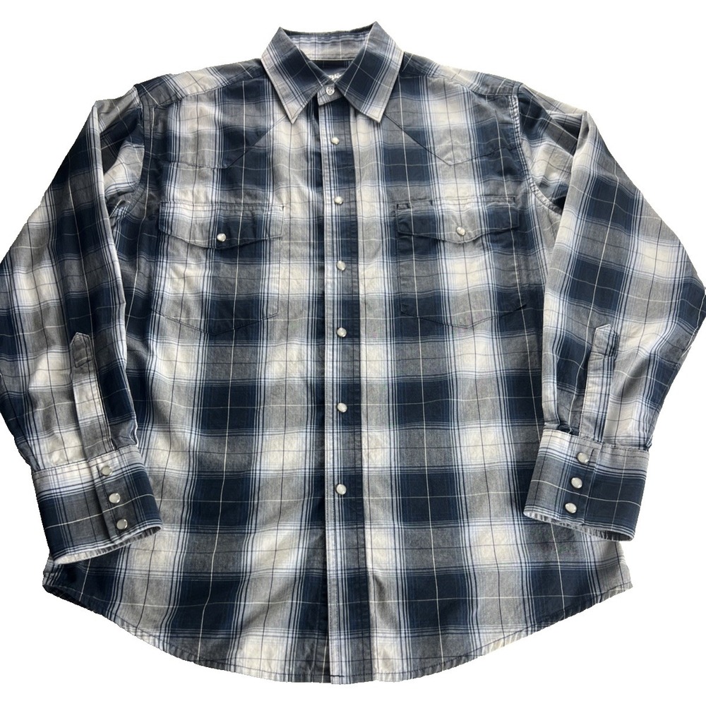 Wrangler Men's Shirt Size Medium Cotton Snapsβ Chest Pockets Plaid Blue F12